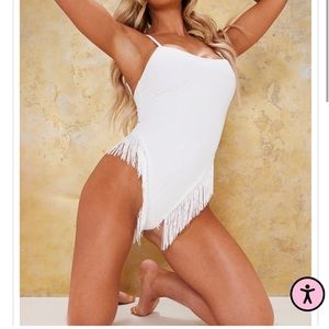 White fringe bathing suit